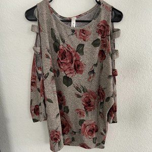Long floral sweater with cut out sleeves